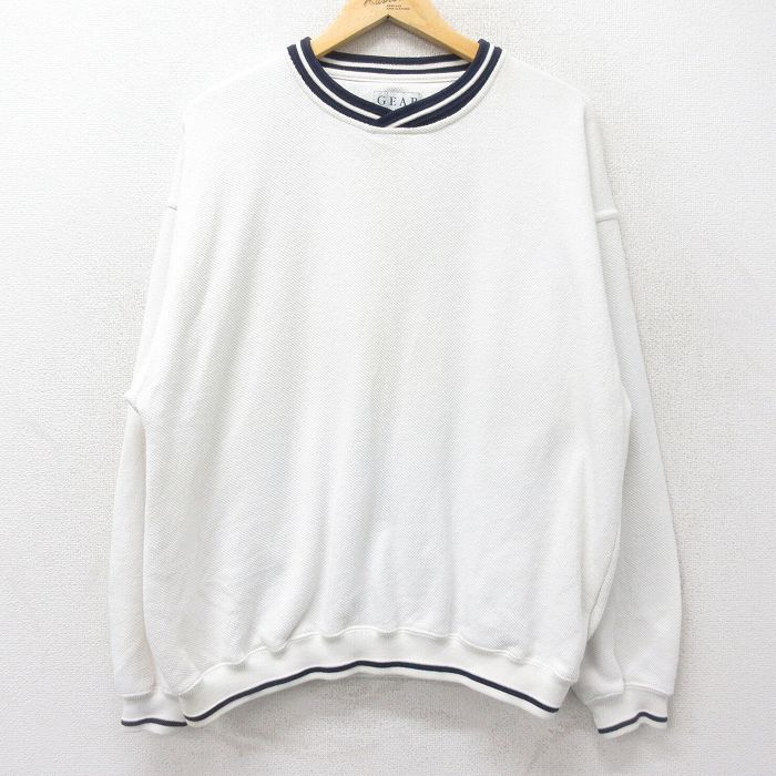 XL★古着 長袖 スウェット メンズ 90年代 90s 無地 鹿の子 大きいサイズ クルーネック 白他 ホワイト 24nov06 中古 スエット トレーナー トップス