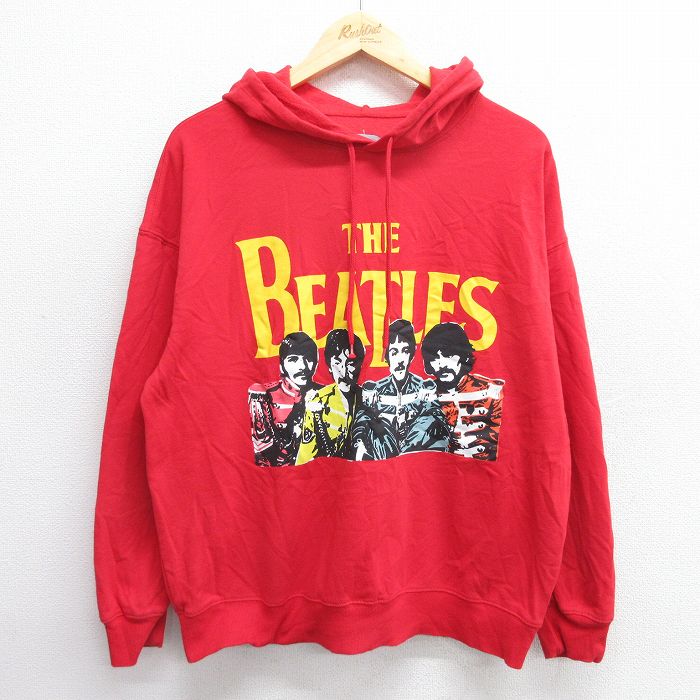 L★古着 長袖 ロック バンド スウェット パーカー メンズ ビートルズ The Beatles 赤 レッド 【spe】 24nov07 中古 スエット トレーナー トップス