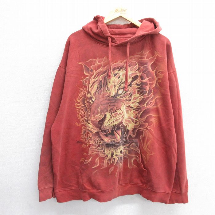 【50%OFF】XL★古着 長袖 スウェット パーカー メンズ トラ 大きいサイズ 茶系 ブラウン 24nov07 中古 スエット トレーナー トップス