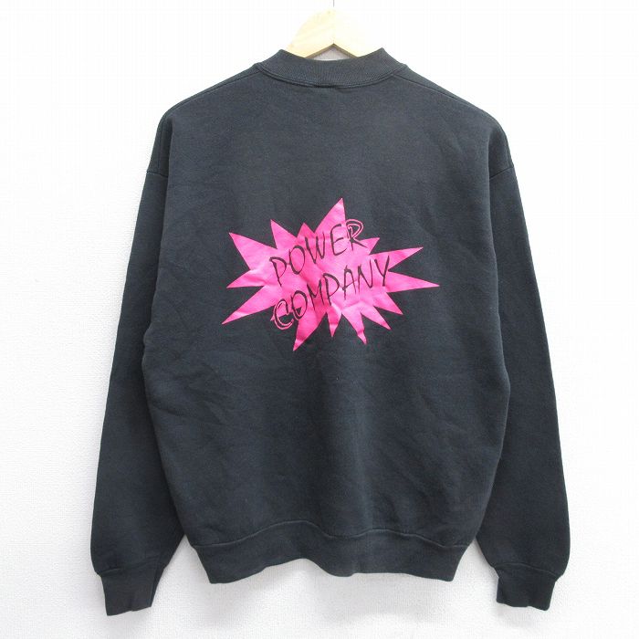 M★古着 フルーツオブザルーム 長袖 スウェット メンズ 90年代 90s POWER クルーネック USA製 黒 ブラック 24nov07 中古 スエット トレーナー トップス
