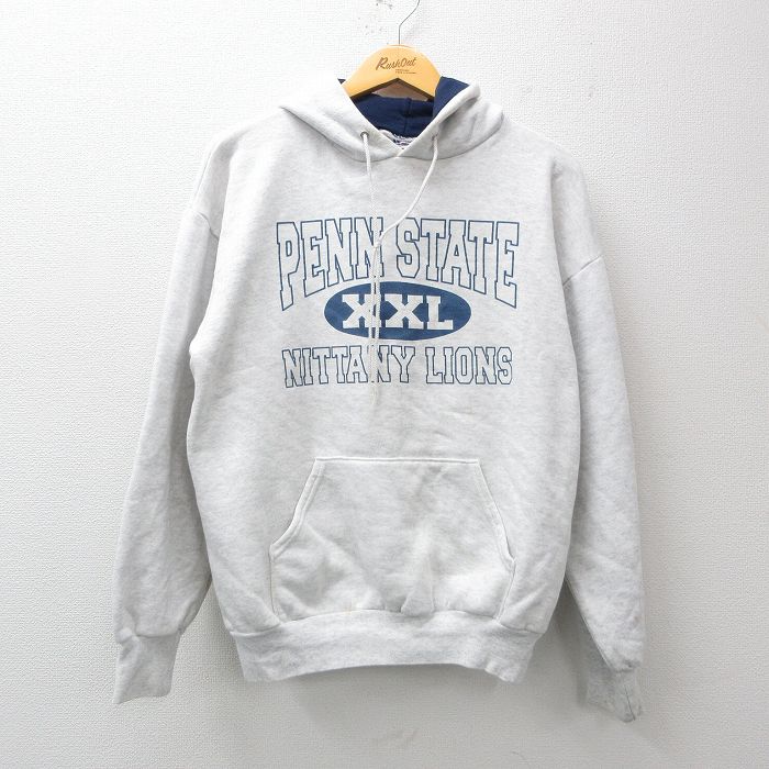 L★古着 長袖 スウェット パーカー メンズ 90年代 90s PEN USA製 薄グレー 霜降り 24nov07 中古 スエット トレーナー トップス