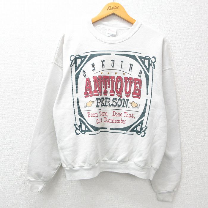 XL★古着 ヘインズ Hanes 長袖 スウェット メンズ 90年代 90s ANTIQUE クルーネック 白 ホワイト 24nov07 中古 スエット トレーナー トップス