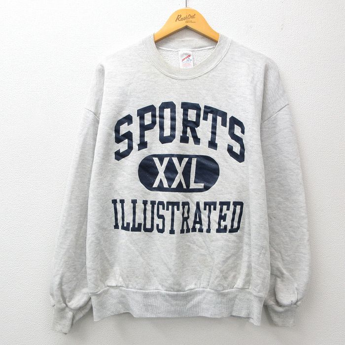 XL★古着 ジャージーズ 長袖 スウェット メンズ 90年代 90s SPORTS クルーネック 薄グレー 霜降り 24nov07 中古 スエット トレーナー トップス
