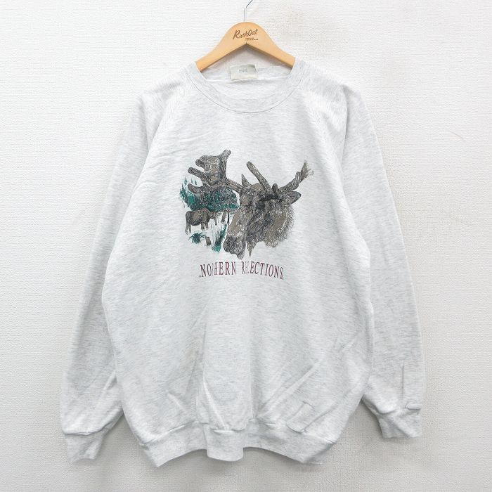 XL★古着 長袖 スウェット メンズ 00年代 00s シカ 大きいサイズ クルーネック 薄グレー 霜降り 24nov07 中古 スエット トレーナー トップス