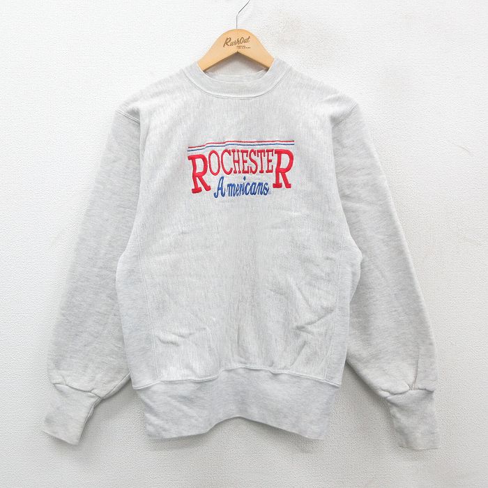 M★古着 長袖 スウェット メンズ 90年代 90s ロチェスター 刺繍 クルーネック USA製 薄グレー 霜降り 24nov07 中古 スエット トレーナー トップス