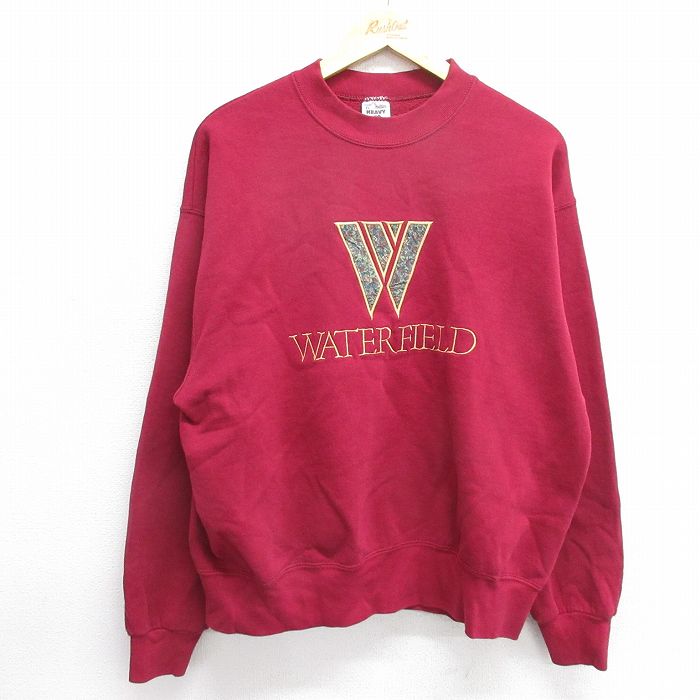 XL★古着 フルーツオブザルーム 長袖 スウェット メンズ 90年代 90s WATER FIELD 刺繍 クルーネック USA製 エンジ 24nov07 中古 スエット トレーナー トップス