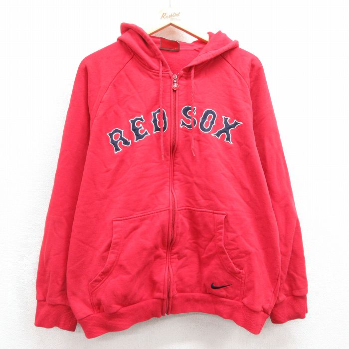 XL★古着 ナイキ NIKE 長袖 フルジップ スウェット パーカー メンズ 00年代 00s MLB ボストンレッドソックス ラグラン 赤 レッド メジャーリーグ ベースボール 野球 24nov08 中古 スエット トレーナー トップス