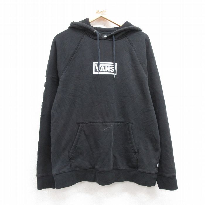 L★古着 バンズ VANS 長袖 スウェット パーカー メンズ ビッグロゴ ラグラン 黒 ブラック 24nov08 中古 スエット トレーナー トップス