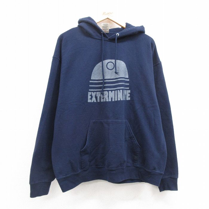 XL★古着 ジャージーズ 長袖 スウェット パーカー メンズ 00年代 00s EXTERMINATE 大きいサイズ 紺 ネイビー 24nov08 中古 スエット トレーナー トップス