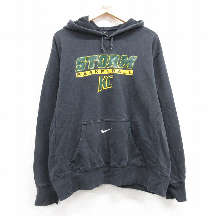XL★古着 ナイキ NIKE 長袖 スウェット パーカー メンズ STORM バスケットボール 大きいサイズ 黒 ブラック 24nov08 中古 スエット トレーナー トップス