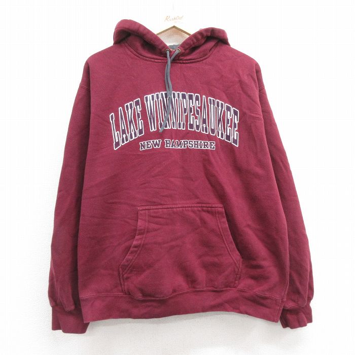 XL★古着 長袖 スウェット パーカー メンズ 00年代 00s ウィニペソーキー湖 エンジ 24nov08 中古 スエット トレーナー トップス