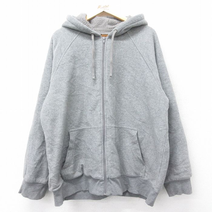 XL★古着 セントジョンズベイ 長袖 フルジップ フリース トップス パーカー メンズ 無地 ラグラン 大きいサイズ グレー 内側ボア 24nov08 中古 スエット トレーナー