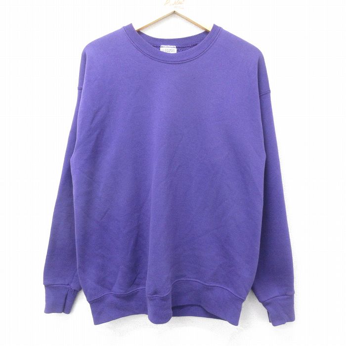 M★古着 リー Lee 長袖 スウェット メンズ 90年代 90s 無地 クルーネック USA製 紫 パープル 24nov08 中古 スエット トレーナー トップス