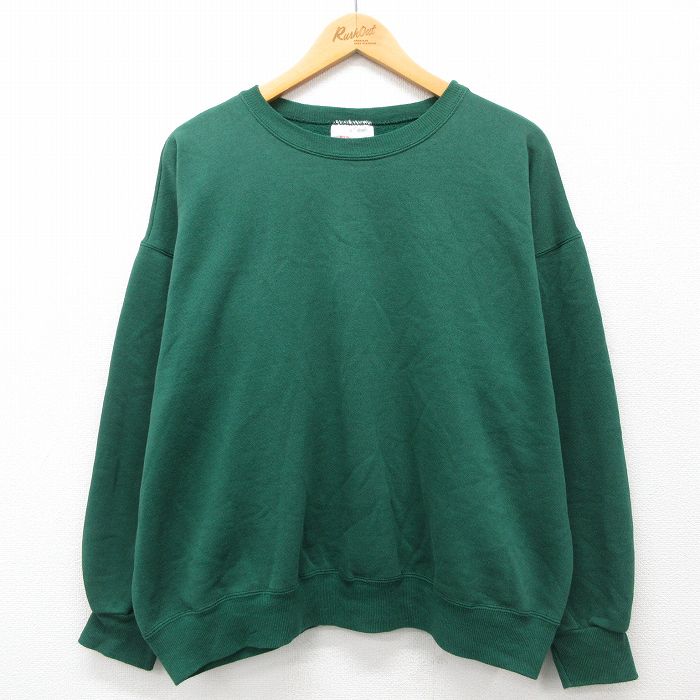 XL★古着 ヘインズ Hanes 長袖 スウェット メンズ 無地 大きいサイズ クルーネック 緑 グリーン 24nov09 中古 スエット トレーナー トップス
