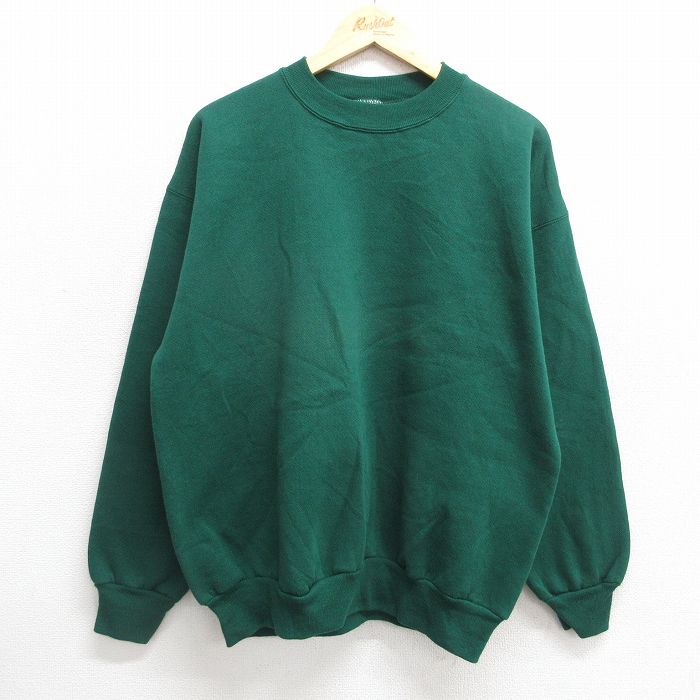 L★古着 ヘインズ Hanes 長袖 スウェット メンズ 00年代 00s 無地 クルーネック 緑 グリーン 24nov09 中古 スエット トレーナー トップス
