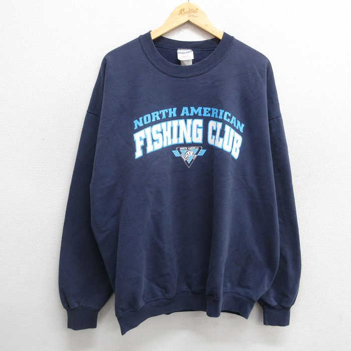XL★古着 ジャージーズ 長袖 スウェット メンズ 00年代 00s フィッシングクラブ 大きいサイズ クルーネック 紺 ネイビー 24nov09 中古 スエット トレーナー トップス