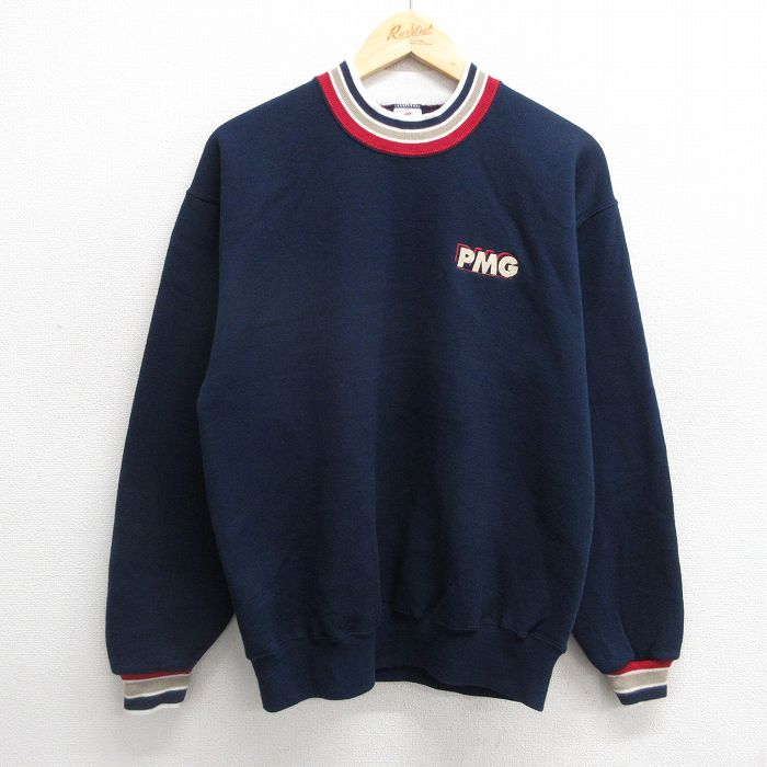 M★古着 ジャージーズ 長袖 スウェット メンズ 90年代 90s PMG クルーネック USA製 紺他 ネイビー 24nov09 中古 スエット トレーナー トップス