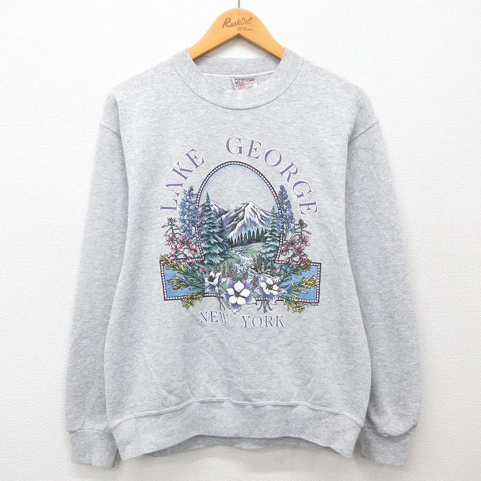 M★古着 オニータ ONEITA 長袖 スウェット メンズ 90年代 90s 花 山 クルーネック グレー 霜降り 24nov09 中古 スエット トレーナー トップス