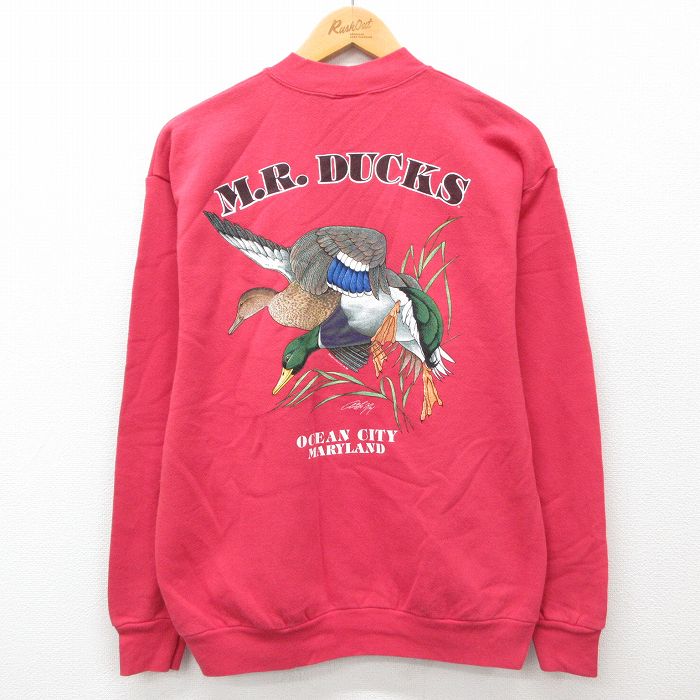 M★古着 M.R.DUCKS 長袖 スウェット メンズ 90年代 90s 鳥 クルーネック USA製 赤 レッド 【spe】 24nov09 中古 スエット トレーナー トップス
