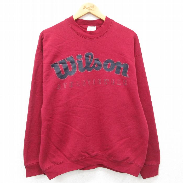 L★古着 ウィルソン 長袖 スウェット メンズ 90年代 90s ビッグロゴ クルーネック USA製 エンジ 24nov09 中古 スエット トレーナー トップス