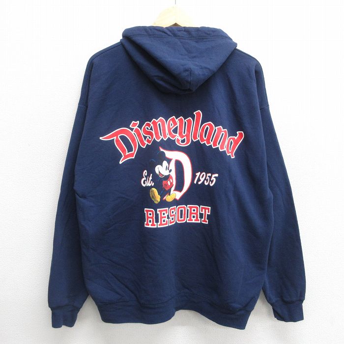 XL★古着 ヘインズ Hanes 長袖 フルジップ スウェット パーカー メンズ ディズニー DISNEY ミッキー MICKEY MOUSE 紺 ネイビー 24nov09 中古 スエット トレーナー トップス