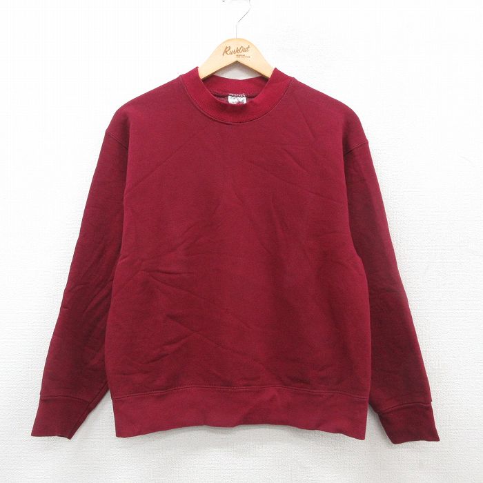 M★古着 長袖 スウェット メンズ 90年代 90s 無地 クルーネック USA製 エンジ 24nov14 中古 スエット トレーナー トップス