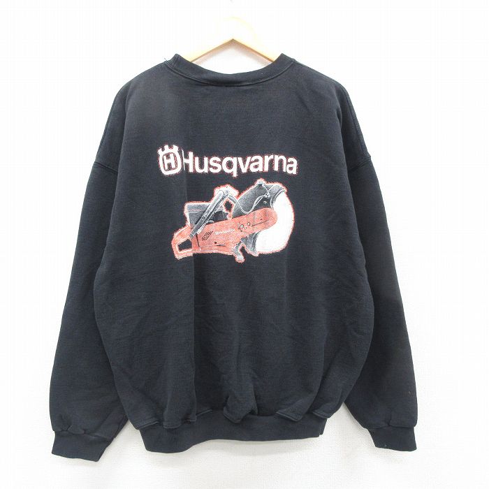 XL★古着 ヘインズ Hanes 長袖 スウェット メンズ 00年代 00s Husgvarna 大きいサイズ 黒 ブラック 24nov14 中古 スエット トレーナー トップス