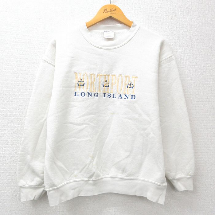 L★古着 オニータ ONEITA 長袖 スウェット メンズ 90年代 90s NORTHPORT 刺繍 クルーネック USA製 白 ホワイト 24nov14 中古 スエット トレーナー トップス