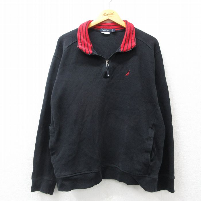 XL★古着 ノーティカ NAUTICA 長袖 ブランド ハーフジップ スウェット メンズ ワンポイントロゴ 黒他 ブラック 24nov14 中古 スエット トレーナー トップス