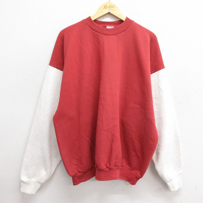 XL★古着 フルーツオブザルーム 長袖 スウェット メンズ 00年代 00s 無地 ツートンカラー 大きいサイズ クルーネック エンジ他 【spe】 24nov16 中古 スエット トレーナー トップス