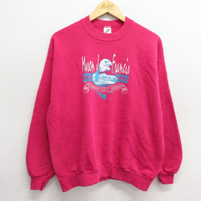 L★古着 ジャージーズ 長袖 スウェット メンズ 90年代 90s ELEMENTARY SCHOOL クルーネック USA製 濃ピンク 24nov16 中古 スエット トレーナー トップス