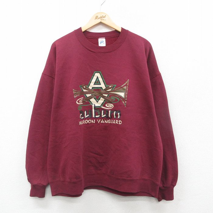 【50%OFF】XL★古着 ジャージーズ 長袖 スウェット メンズ 90年代 90s auburn 大きいサイズ クルーネック USA製 エンジ 24nov18 中古 スエット トレーナー トップス