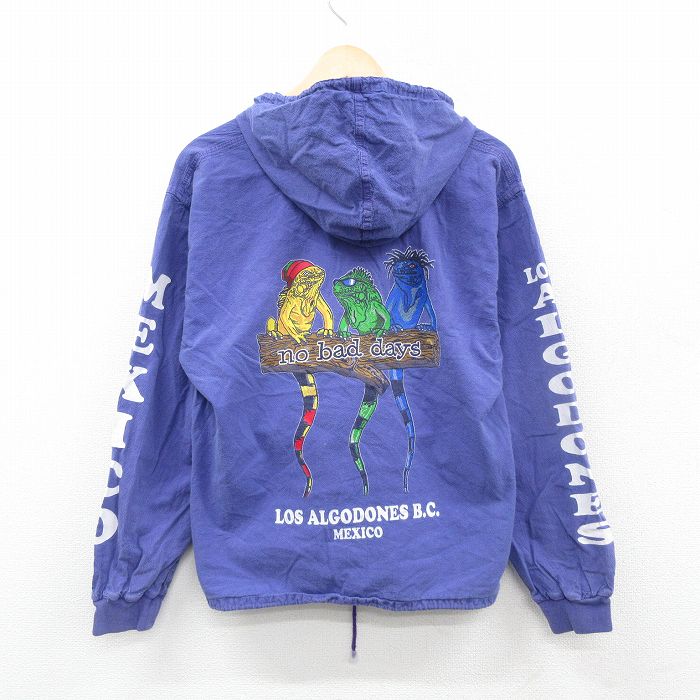 【20%OFF】M★古着 長袖 フルジップ トップス パーカー メンズ メキシコ イグアナ コットン 紫 パープル 24nov18 中古 スエット トレーナー