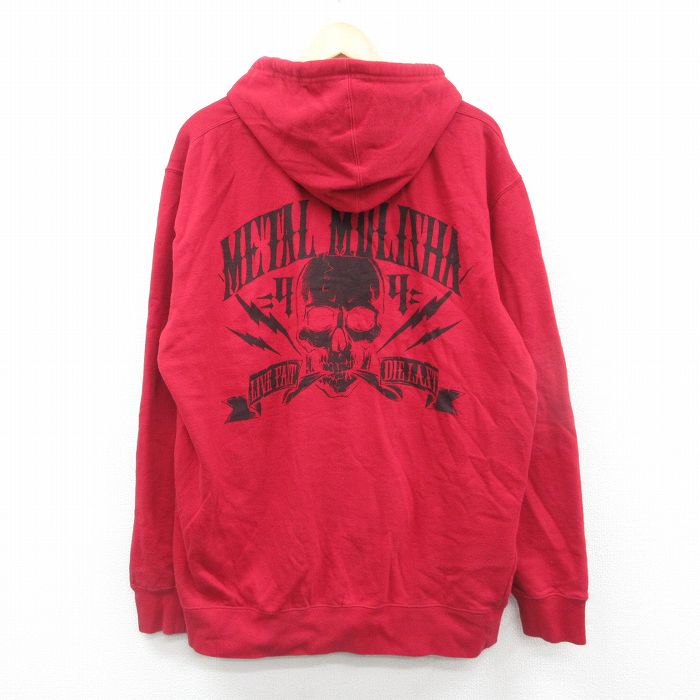 XL★古着 メタルマリーシャ 長袖フルジップ スウェット パーカー メンズ スカル ビッグロゴ 大きいサイズ 赤 レッド 24nov18 中古 長袖 スエット トレーナー トップス
