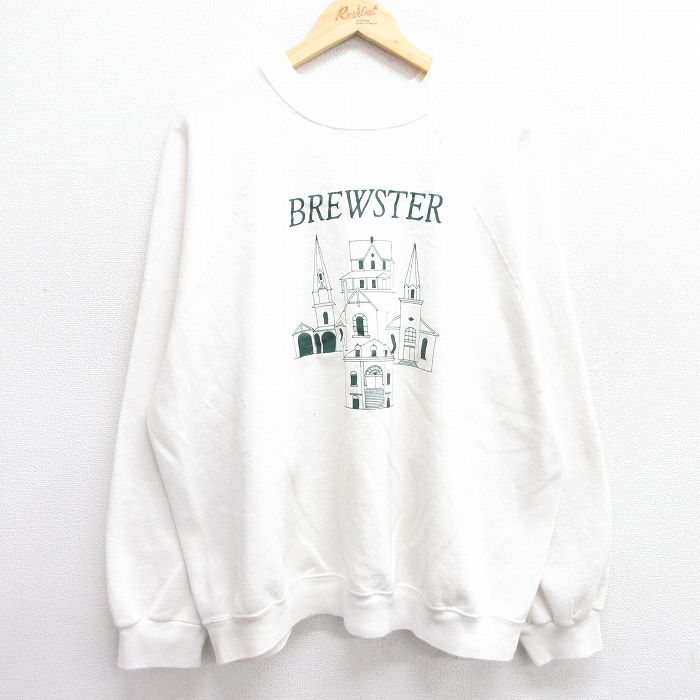 【50%OFF】XL★古着 TULTEX 長袖 スウェット メンズ 90年代 90s BREWSTER ラグラン 大きいサイズ クルーネック USA製 白 ホワイト 25mar13 中古 スエット トレーナー トップス