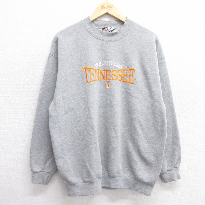 L★古着 長袖 スウェット メンズ 00年代 00s TENNESSEE 刺繍 クルーネック グレー 霜降り 25mar13 中古 スエット トレーナー トップス