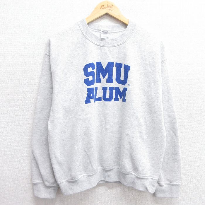 M★古着 長袖 スウェット メンズ 00年代 00s SMU ALUM クルーネック 薄グレー 霜降り 25mar13 中古 スエット トレーナー トップス