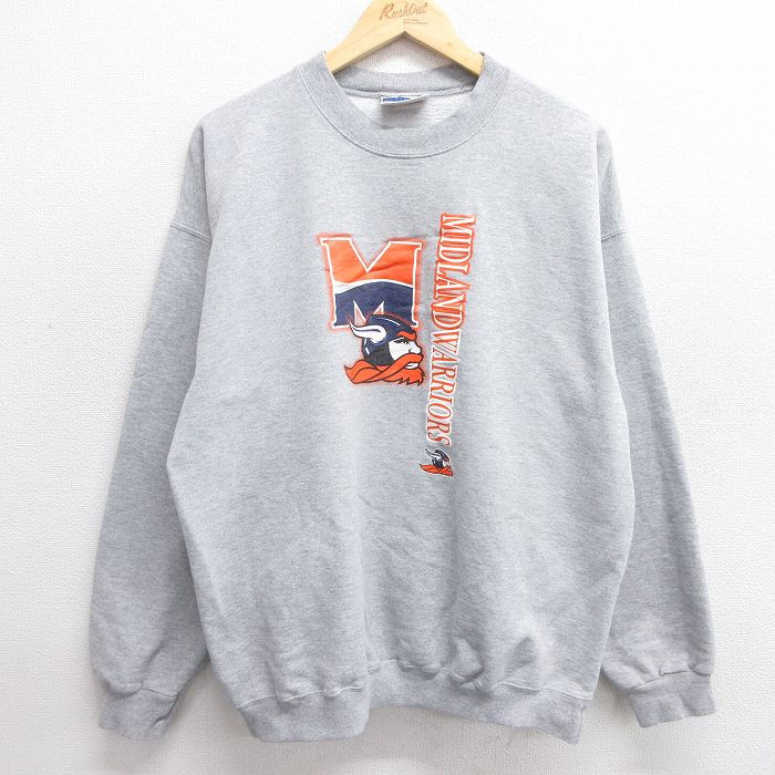 L★古着 ヘインズ Hanes 長袖 スウェット メンズ 00年代 00s MIDLAND WARRIORS クルーネック グレー 霜降り 25mar13 中古 スエット トレーナー トップス