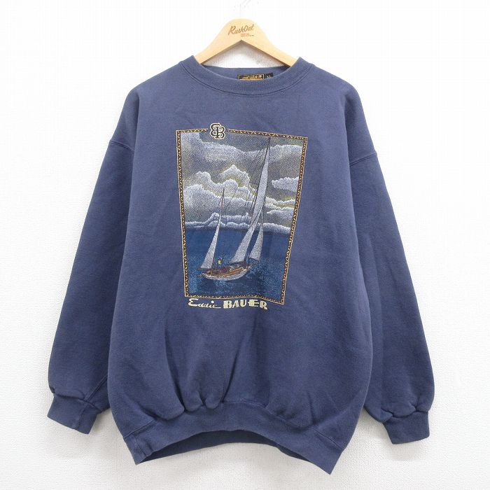 XL★古着 エディーバウアー 長袖 スウェット メンズ 90年代 90s ヨット クルーネック USA製 紺 ネイビー 【spe】 25jul30 中古 スエット トレーナー トップス