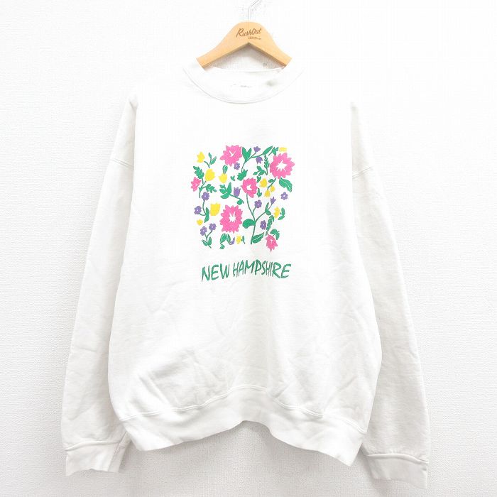 【20%OFF】XL★古着 長袖 スウェット メンズ 90年代 90s ニューハンプシャー 大きいサイズ コットン USA製 白 ホワイト 25jul30 中古 スエット トレーナー トップス