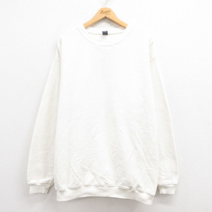 XL★古着 ランズエンド 長袖 スウェット メンズ 90年代 90s 無地 大きいサイズ コットン クルーネック 白 ホワイト 25jul30 中古 スエット トレーナー トップス