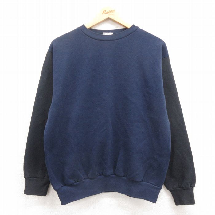 M★古着 TULTEX 長袖 スウェット メンズ 90年代 90s 無地 ツートンカラー クルーネック 紺 ネイビー 25jul30 中古 スエット トレーナー トップス