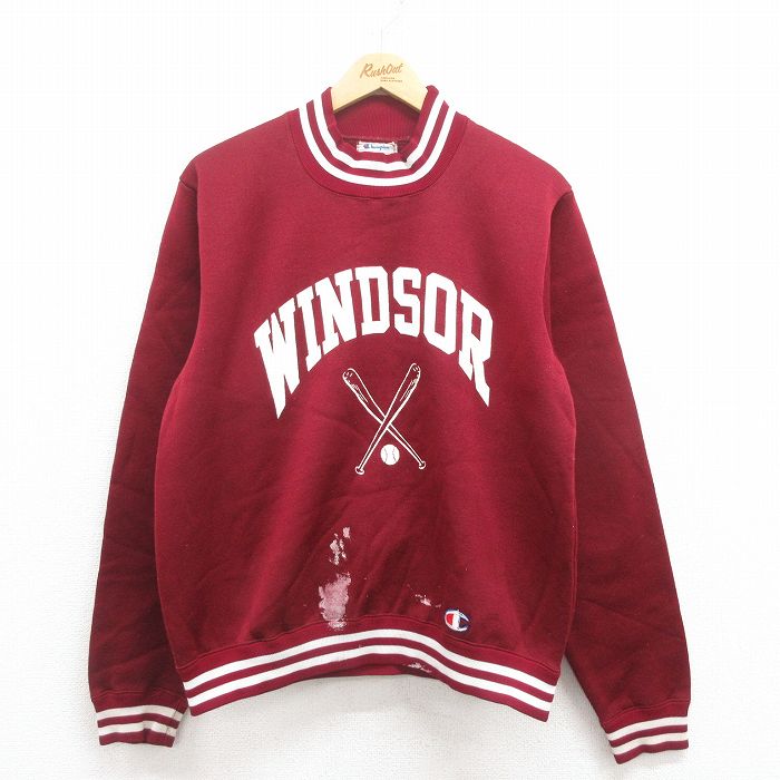 L★古着 チャンピオン champion 長袖 スウェット メンズ 80年代 80s バット クルーネック USA製 エンジ 25jul30 中古 スエット トレーナー トップス