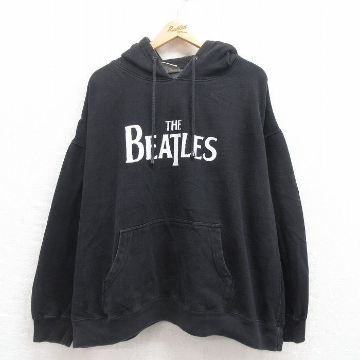 XL★古着 長袖 ロック バンド スウェット パーカー メンズ ビートルズ The Beatles 大きいサイズ 黒 ブラック 25jul30 中古 スエット トレーナー トップス