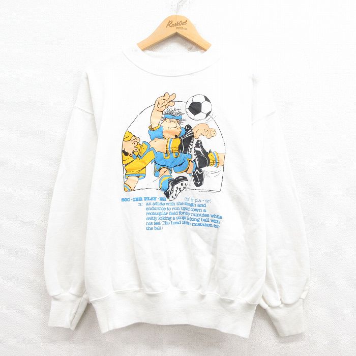 L★古着 長袖 スウェット メンズ 80年代 80s サッカー クルーネック USA製 白 ホワイト 25jul30 中古 スエット トレーナー トップス