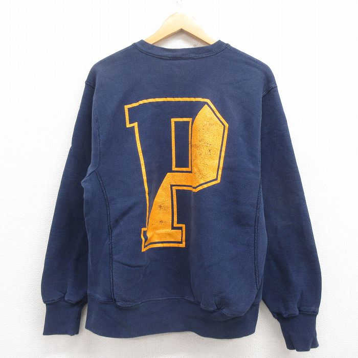 L★古着 リー Lee 長袖 スウェット メンズ 90年代 90s P クルーネック USA製 紺 ネイビー 25jul30 中古 スエット トレーナー トップス