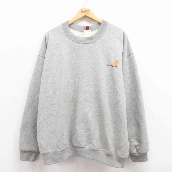 【20%OFF】XL★古着 カーハート Carhartt 長袖 スウェット メンズ 90年代 90s ワンポイントロゴ 大きいサイズ クルーネック USA製 グレー 霜降り 25jul30 中古 スエット トレーナー トップス