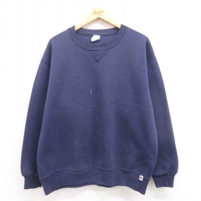 XL★古着 ラッセル 長袖 スウェット メンズ 90年代 90s 無地 クルーネック USA製 紺 ネイビー 25jul30 中古 スエット トレーナー トップス