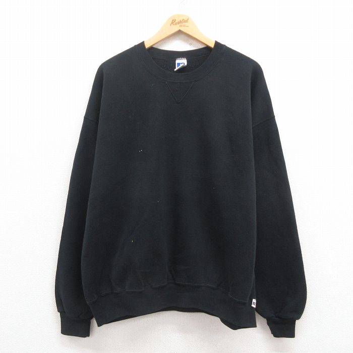XL★古着 ラッセル 長袖 スウェット メンズ 00年代 00s 無地 大きいサイズ クルーネック 黒 ブラック 25jul29 中古 スエット トレーナー トップス