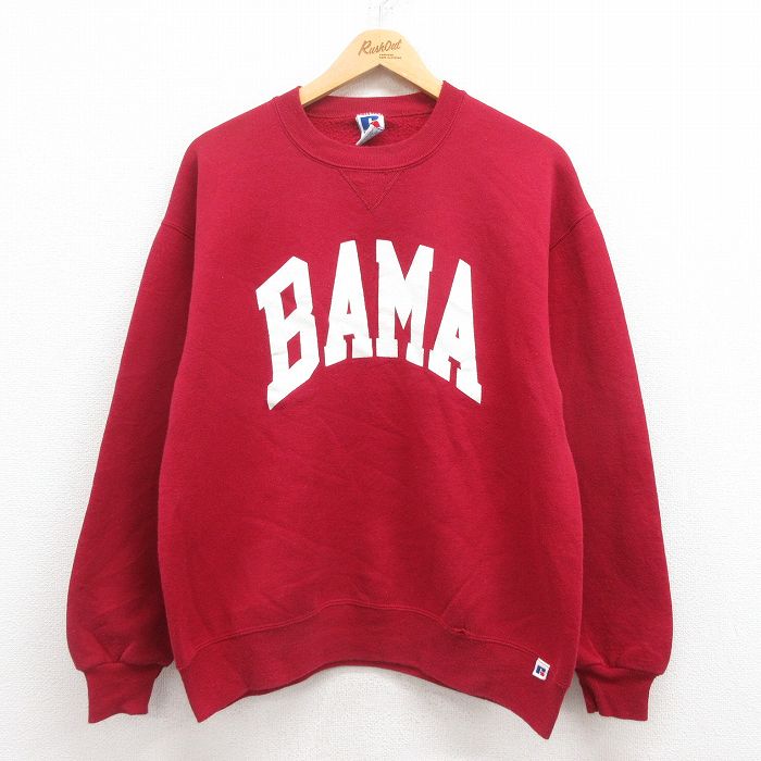 【20%OFF】L★古着 ラッセル 長袖 スウェット メンズ 90年代 90s BAMA クルーネック USA製 エンジ 25jul29 中古 スエット トレーナー トップス